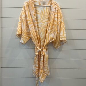 Tropical Yellow Leaf Print Kimono